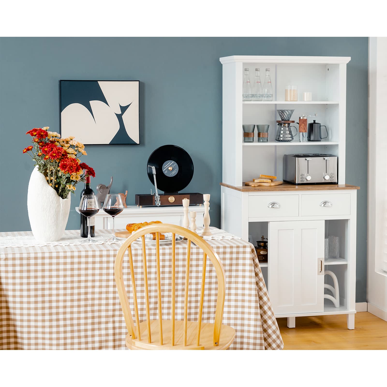 Giantex Buffet Cabinet with Storage Hutch, Tall Kitchen Sideboard, 67" Freestanding High Pantry (White)