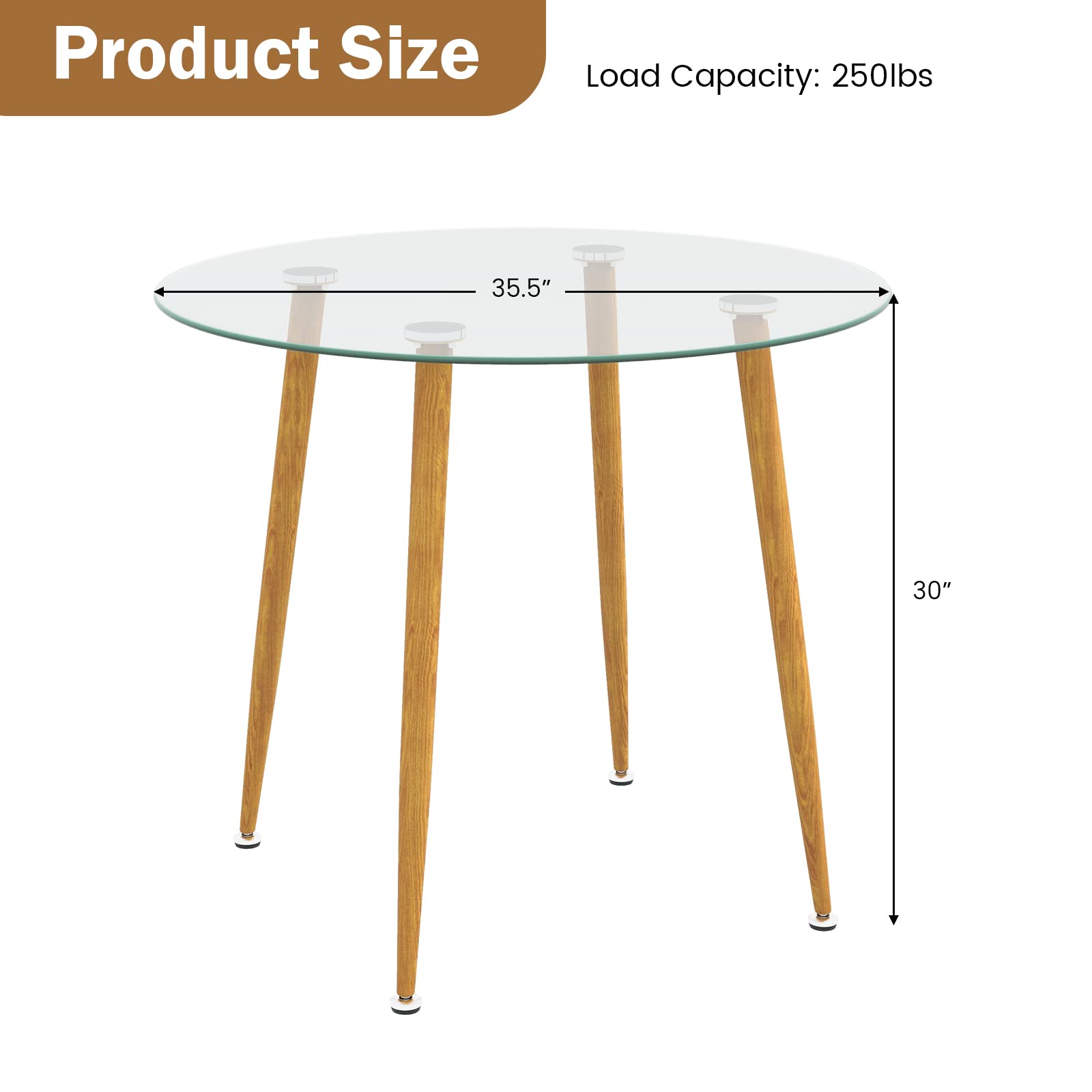 Giantex Round Glass Dining Table, Kitchen Dinner Table with Tempered Glass Tabletop & Metal Legs
