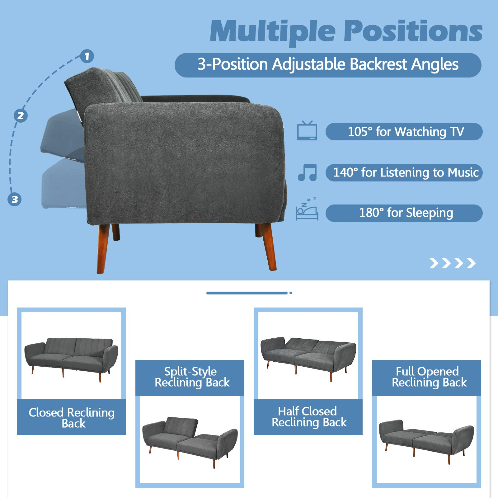 Giantex Foldable Futon Sofa Bed, Convertible Sofa Couch Upholstered Futon Sleeper Sofa with Pillow