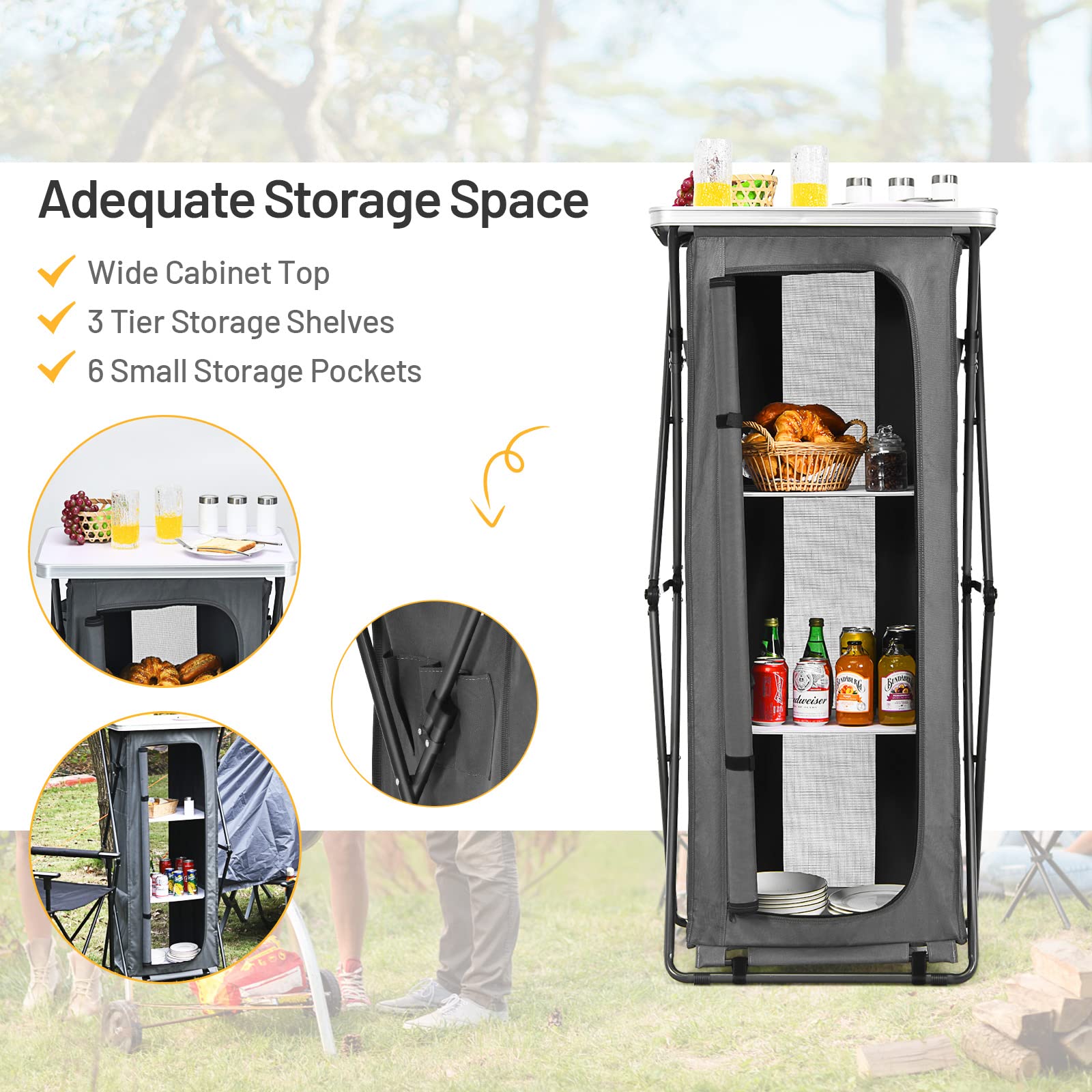 Folding Camping Storage Cabinet with 3 Shelves and Carry Bag