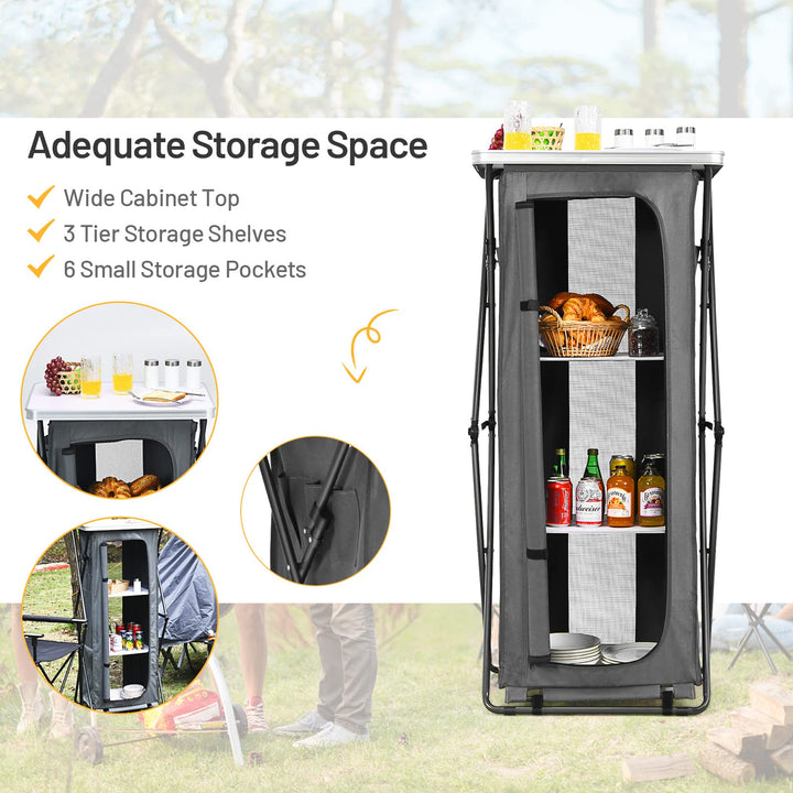 Folding Camping Storage Cabinet with 3 Shelves and Carry Bag