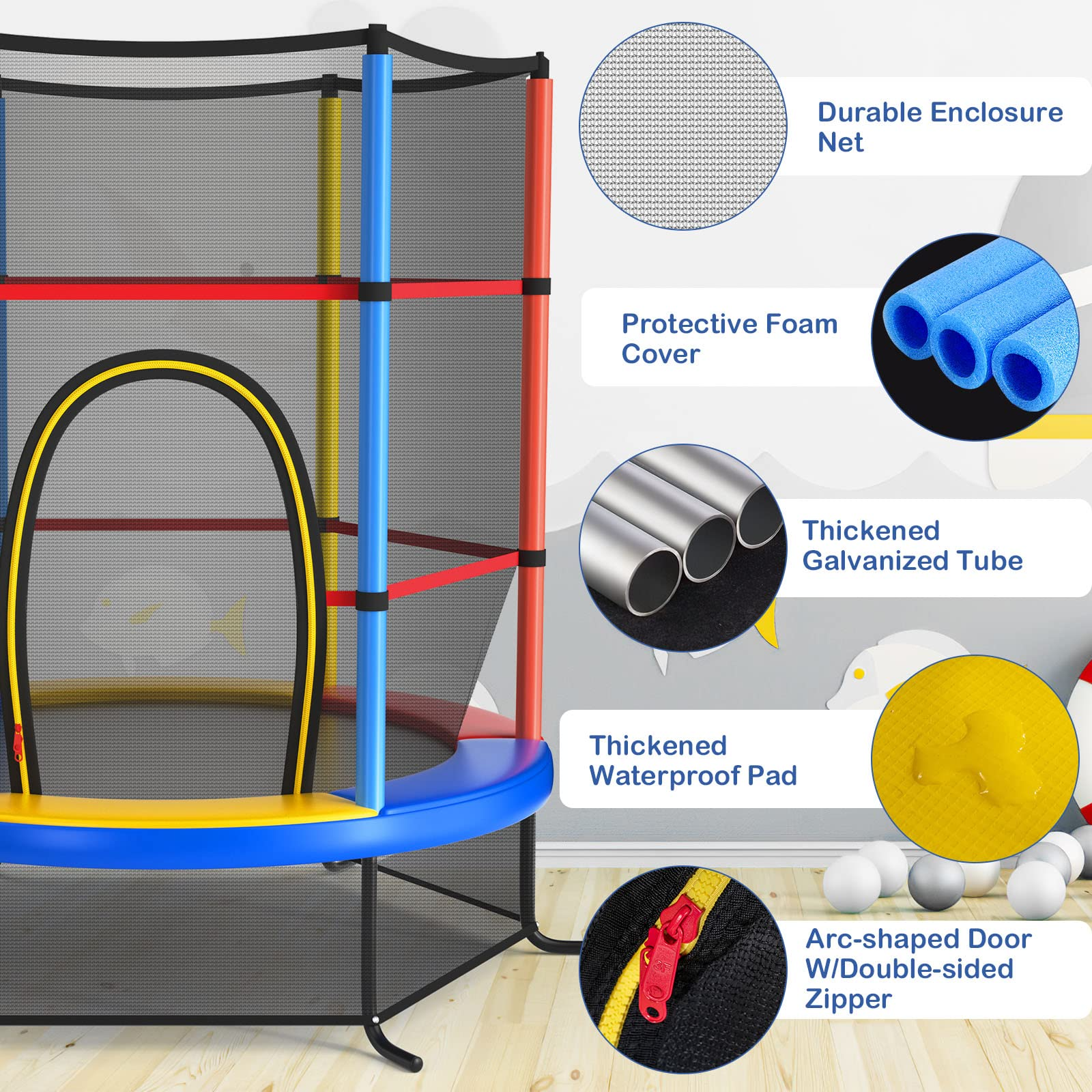 55" Kids Trampoline with Safety Enclosure Net - Giantex