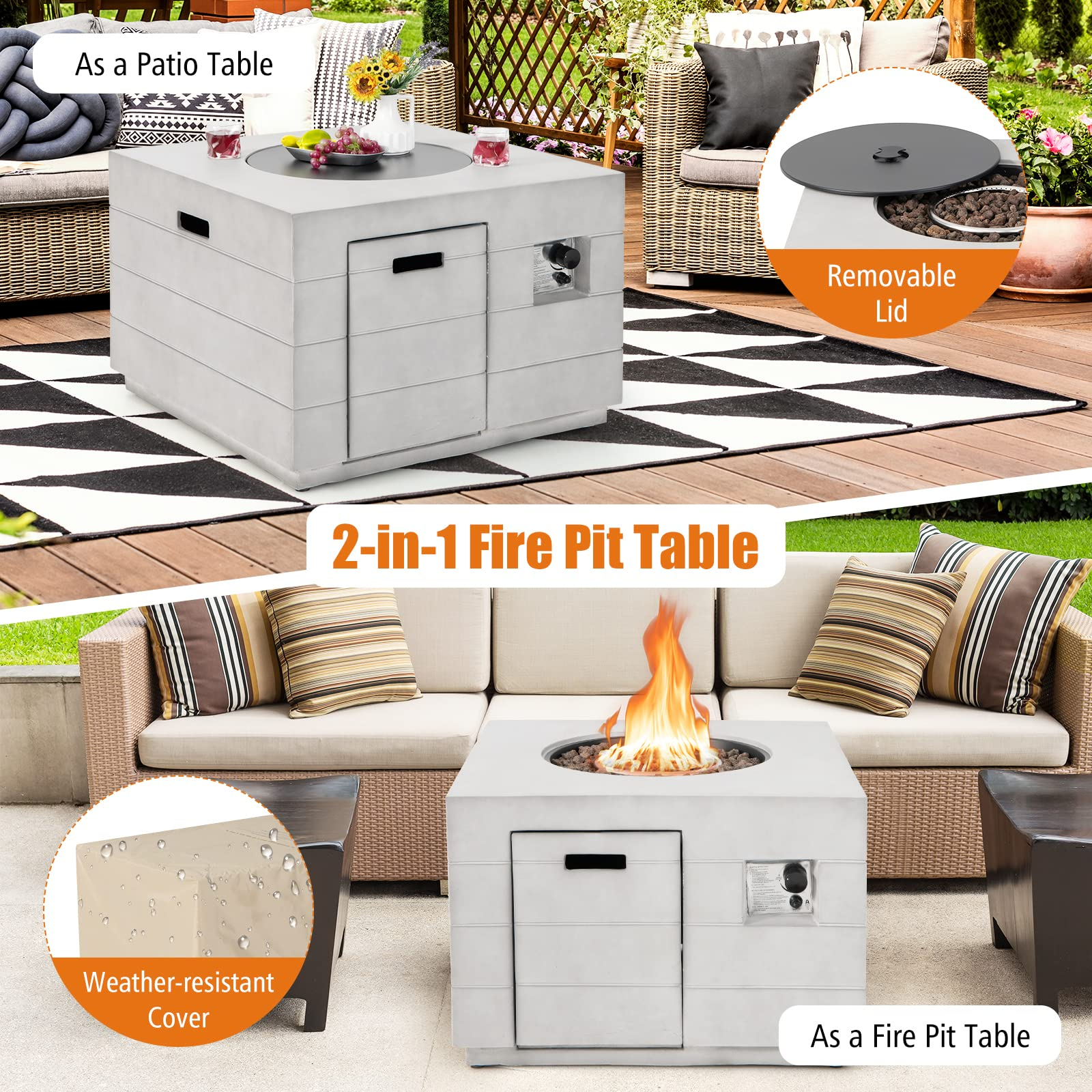 Outside Fire Pit Table - 50,000 BTU Outdoor Square Propane Fire Table