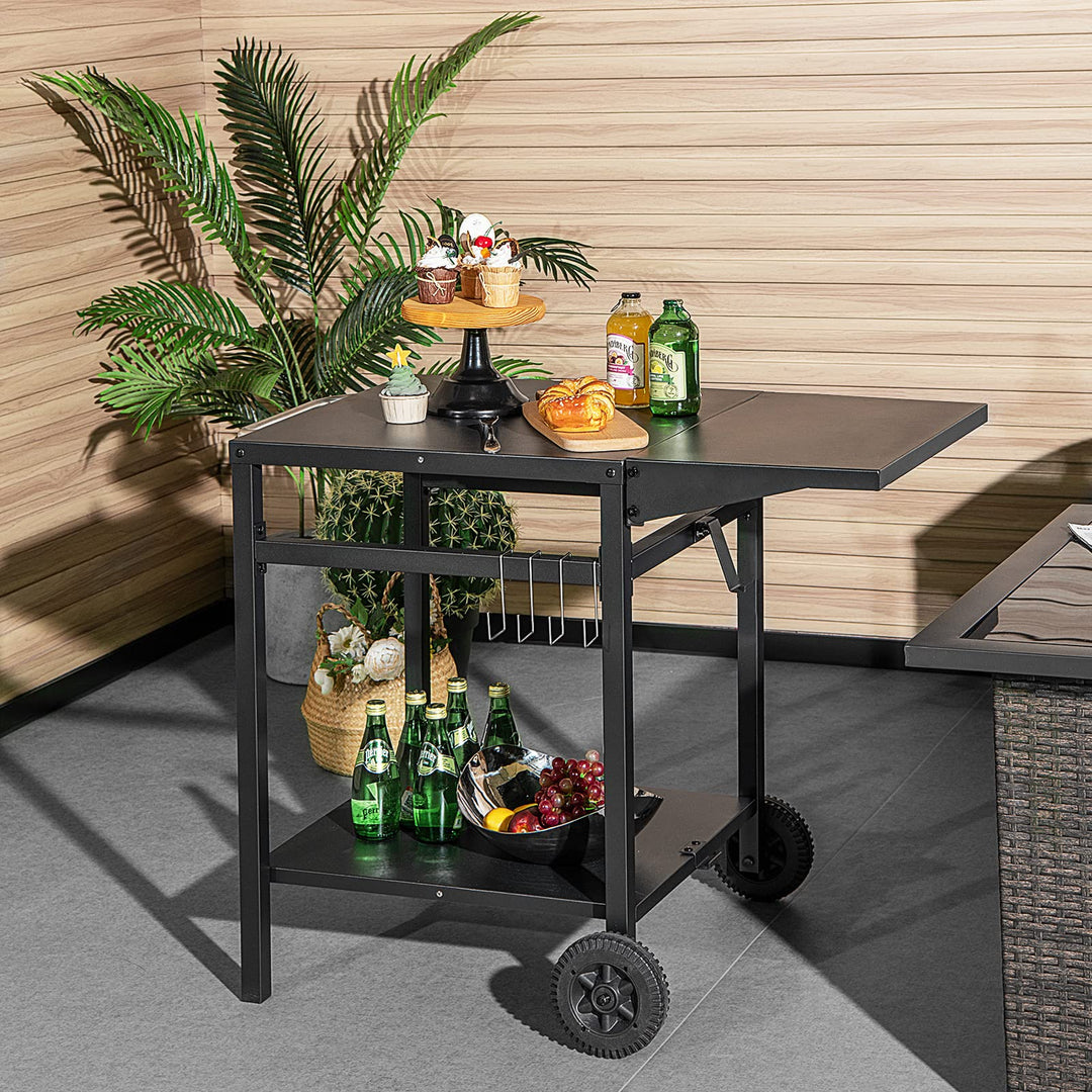 Giantex Outdoor Pizza Oven Stand Grill Cart with Wheels, Foldable Side Table, Gas Tank Hook