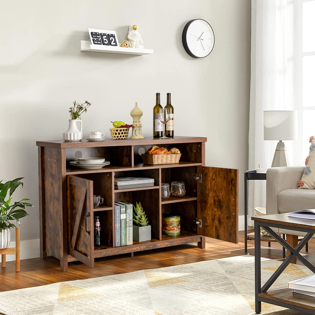 Giantex Buffet Sideboard, Farmhouse Kitchen Storage Cabinet, 9-Bottle Wine Rack & 2 Door Cabinets