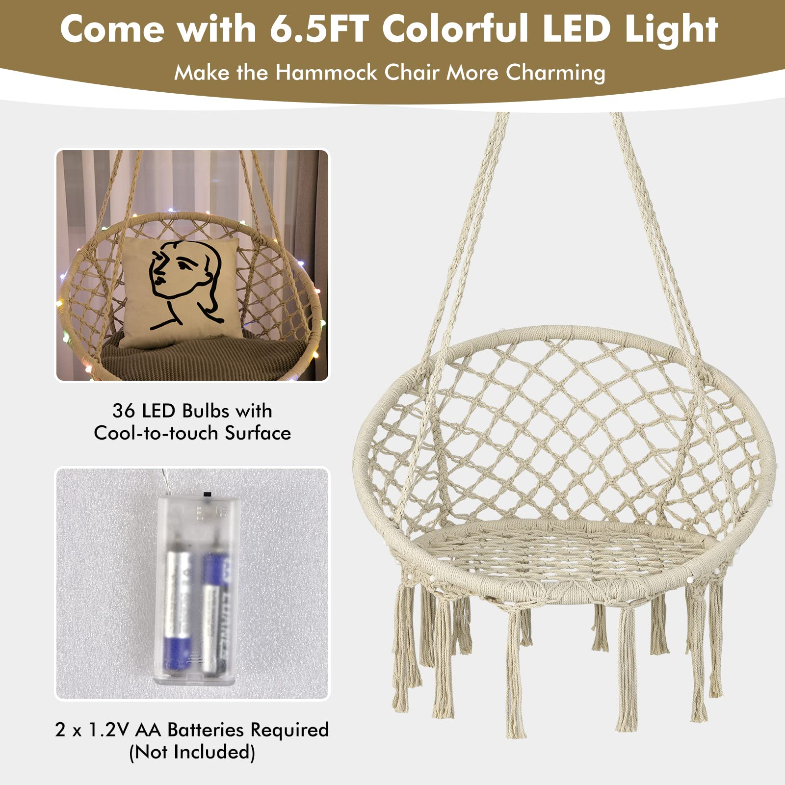Hammock Chair with Led Lights - Giantex