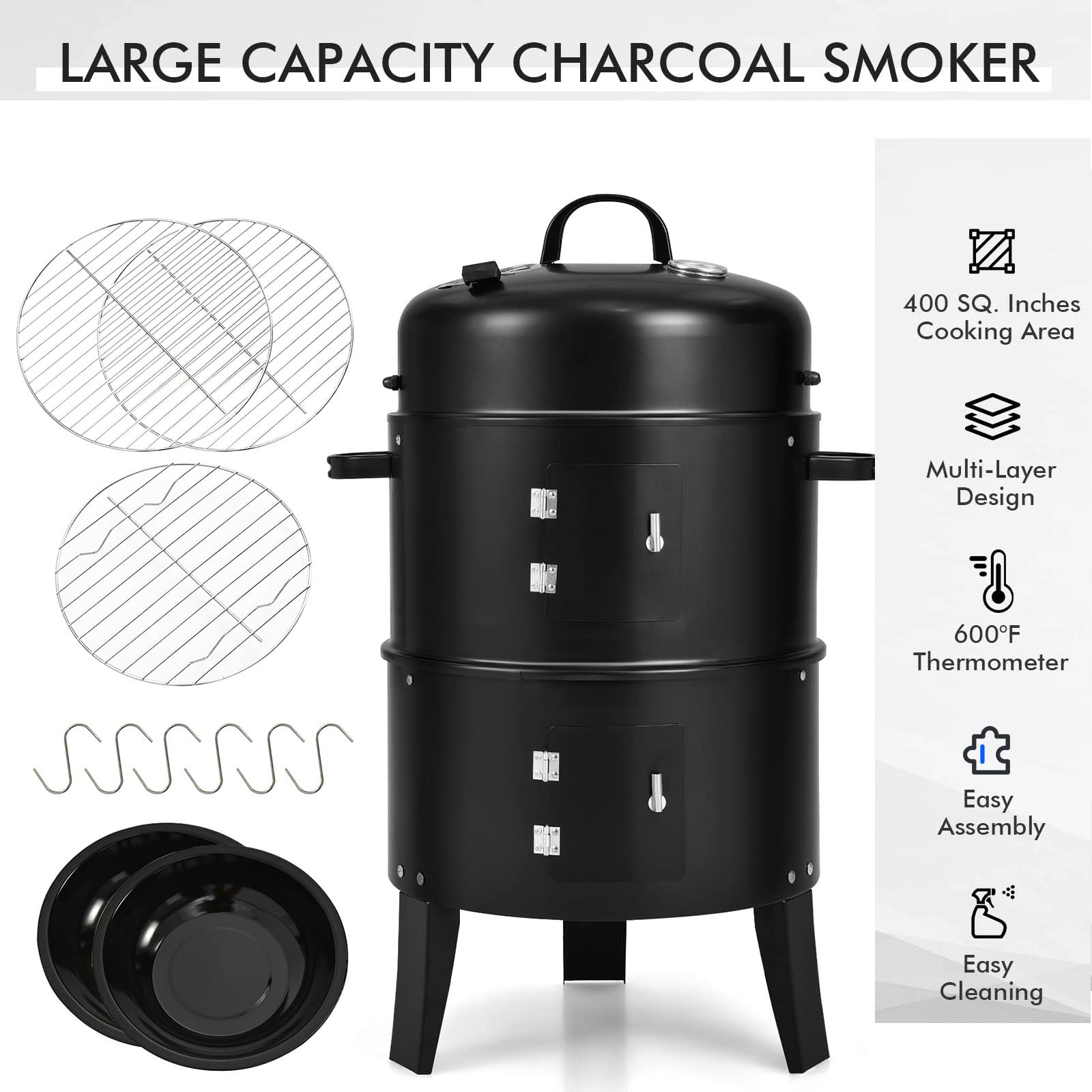 Giantex 3-in-1 Outdoor Smoker Grill with Smoker Combo