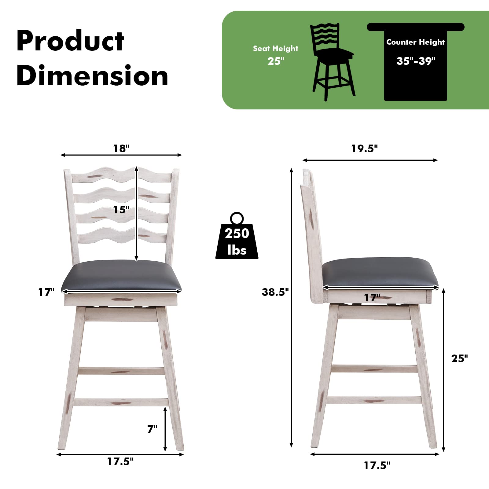 Giantex Wooden Upholstered Barstools for Kitchen Island