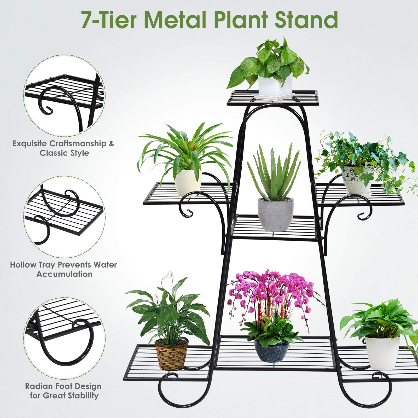 Giantex 7 Tiers Metal Plant Stand Flower Pots Holder