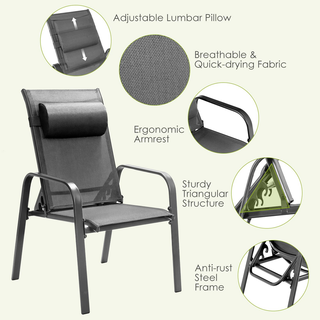 Giantex Stackable Patio Chairs with Adjustable Backrest Headrest, 3 Pieces