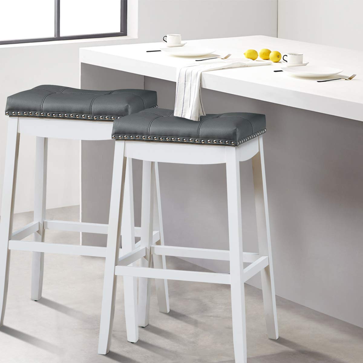 Backless Counter Stool with Footrest, Soft Seat Cushion