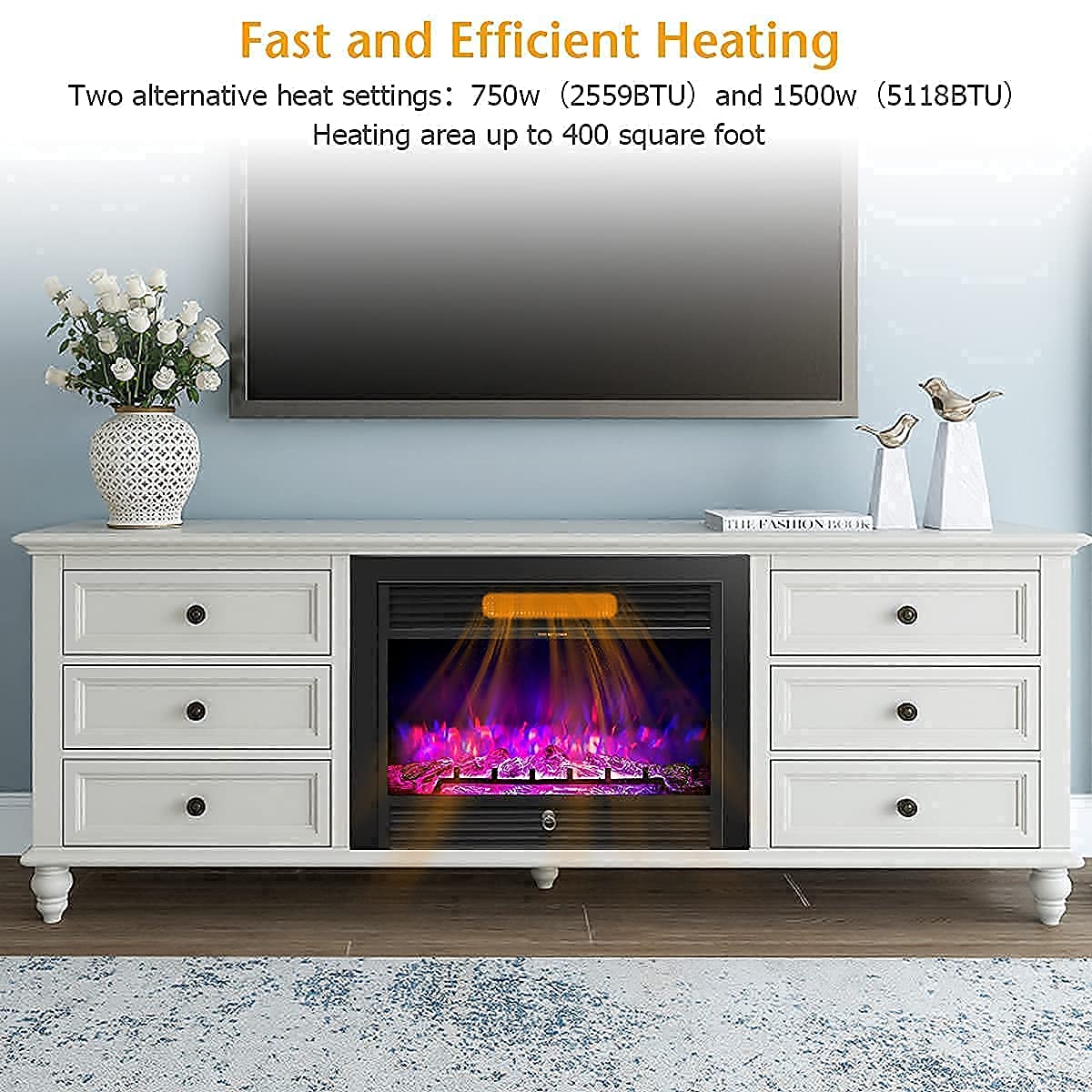Giantex 28.5" Electric Fireplace Insert Recessed Mounted with 3 Color Adjustable Flames