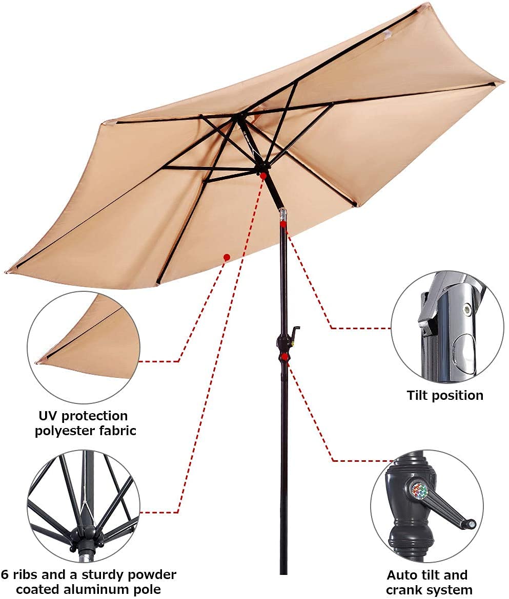 Giantex Patio Umbrella with Base Stand, 9ft Market Umbrella
