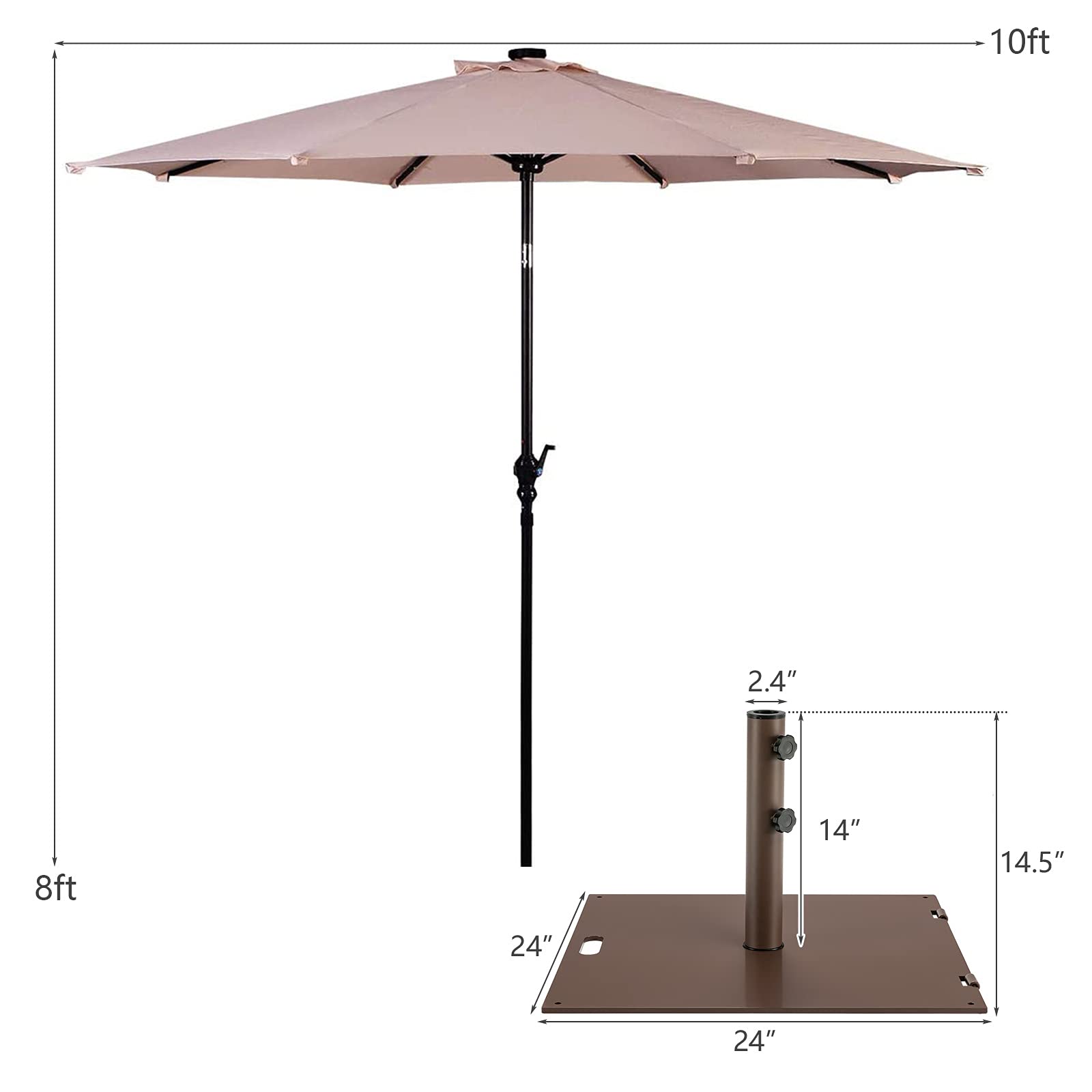 Giantex Patio Umbrella with Base Stand, 10ft Solar Led Lights Outdoor Umbrella and 50 LBS Steel Umbrella Base Stand w/ Wheels