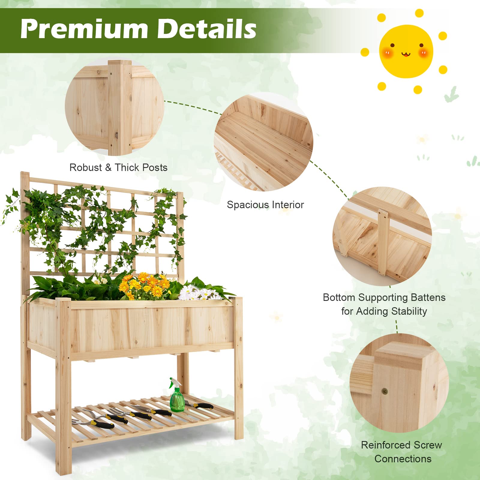 Giantex Wood Planter with Trellis, Standing Raised Garden Bed