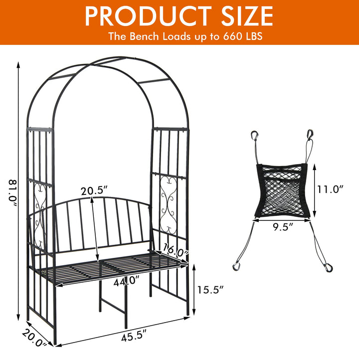 Giantex 81in Metal Garden Arch with Bench, Outdoor Garden Arbor Archway Trellis for Climbing Plants Vines