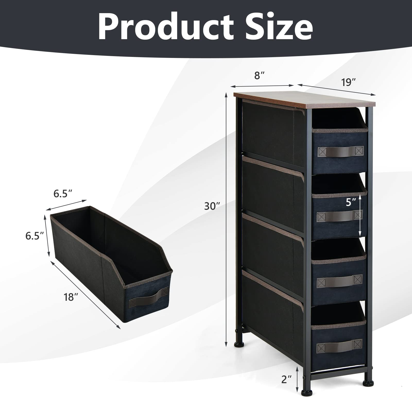 Giantex Vertical 4 Drawer Dresser for Bedroom- Narrow Storage Tower Unit with 4 Removable Drawers