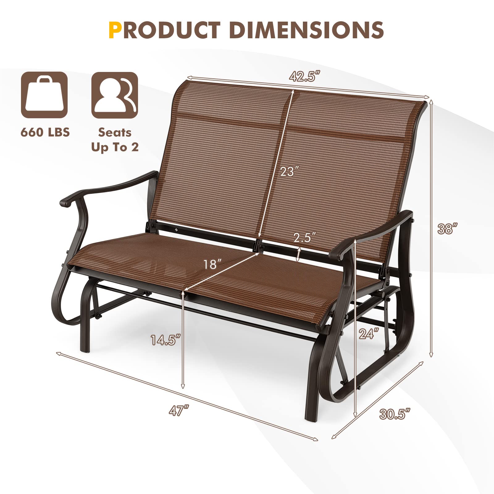 Giantex Outdoor Glider Bench Chair - Extra-Large 2 Person Loveseat