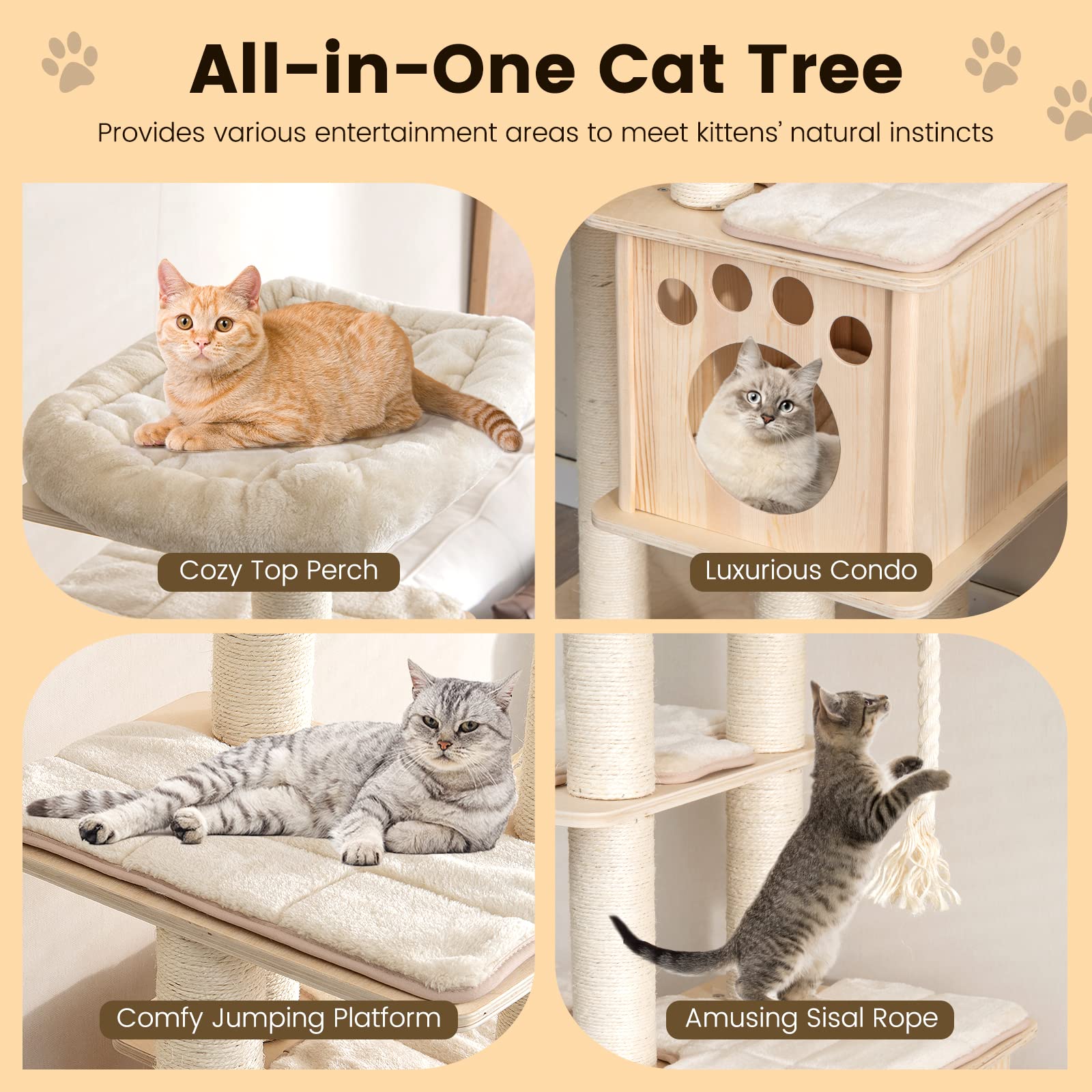 Giantex Cat Tree for Indoor Cats, 67in Multi-Level Cat Tower with Scratching Posts, Washable Cushions