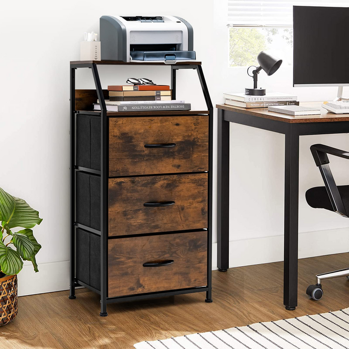 Giantex 3 Drawers Dresser, Storage Tower w/ 3 Foldable Fabric Drawers & Open Shelves