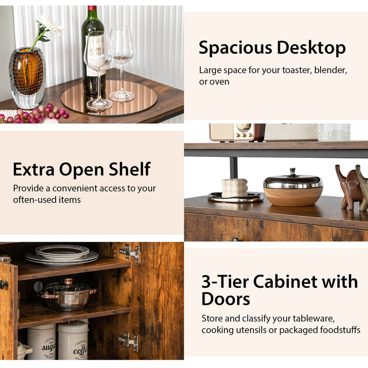 Giantex Buffet Cabinet with Shelf - 2 Door Sideboard Kitchen Storage Cupboard with Shelves (Rustic Brown)