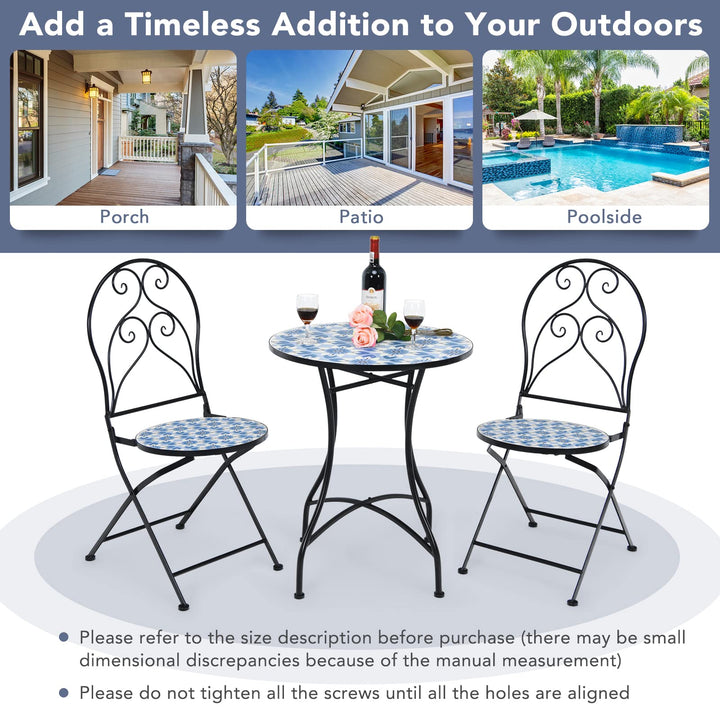 Giantex 2 Pieces Folding Bistro Chairs, Mosaic Patio Chairs with Ceramic Tiles Seat and Exquisite Floral Pattern