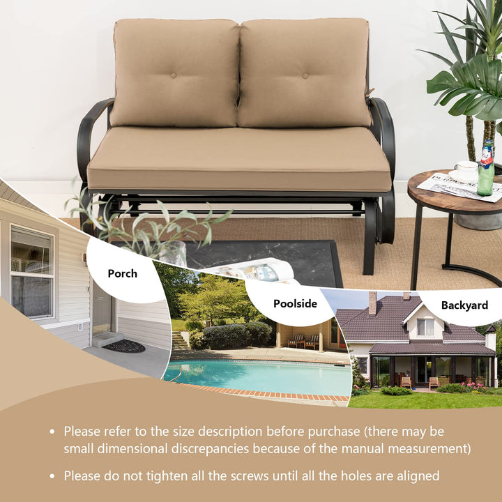 Giantex 2 Seats Glider Bench for Outside, Patio Glider Porch Loveseat w/Cushions & Powder Coated Steel Frame
