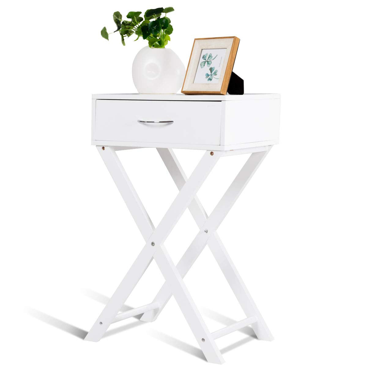 Giantex Nightstand with Drawer X-Shaped Design Sofa Side Table