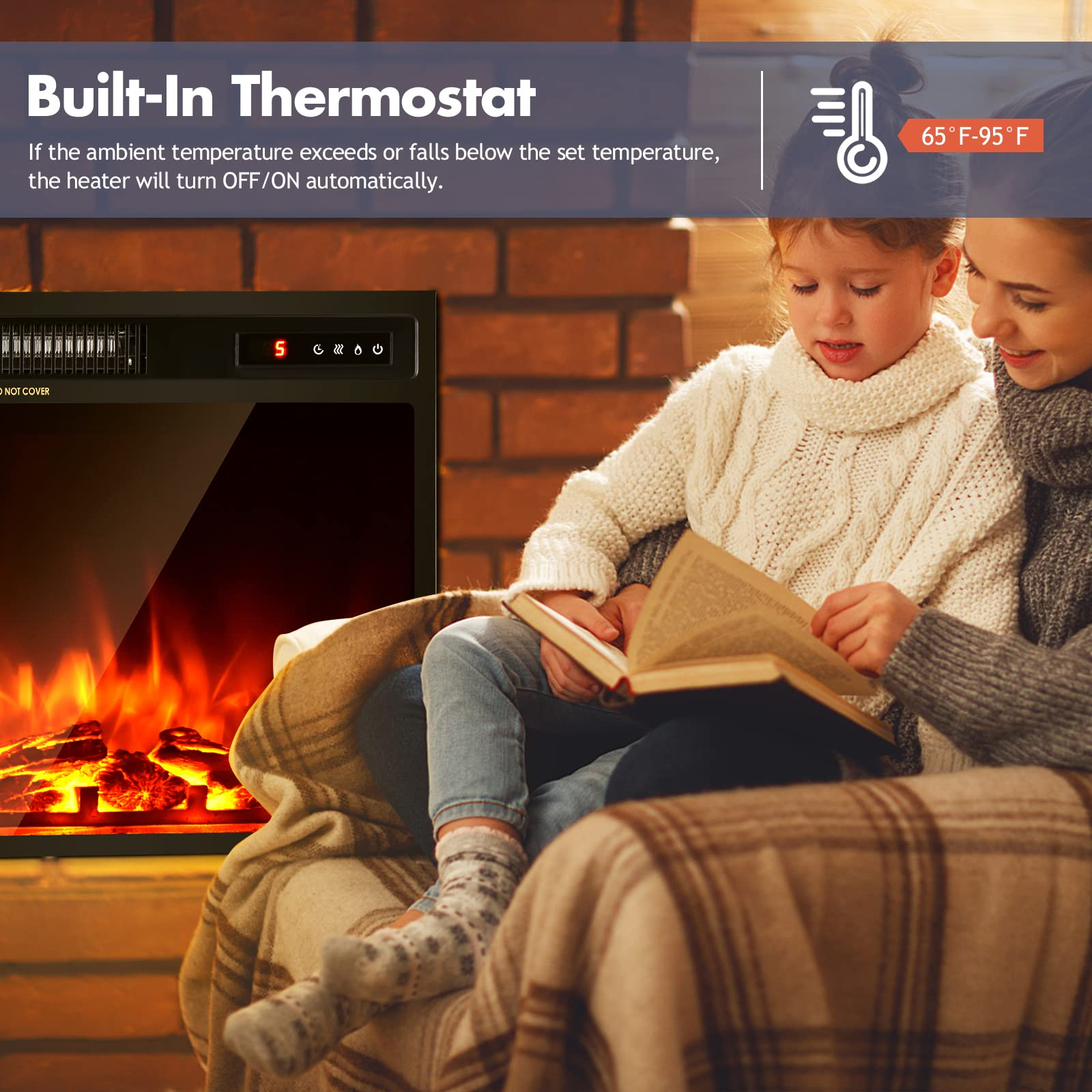 Giantex 18'' Electric Fireplace, Fireplace Inserts Electric Heater