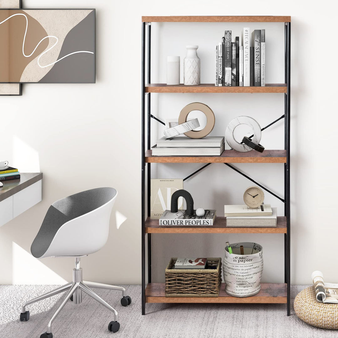 Giantex Industrial 5-Tier Wood Bookshelf - 63’’ Tall Open Storage Organizer Shelves with Anti-Tipping Device and Foot Pads