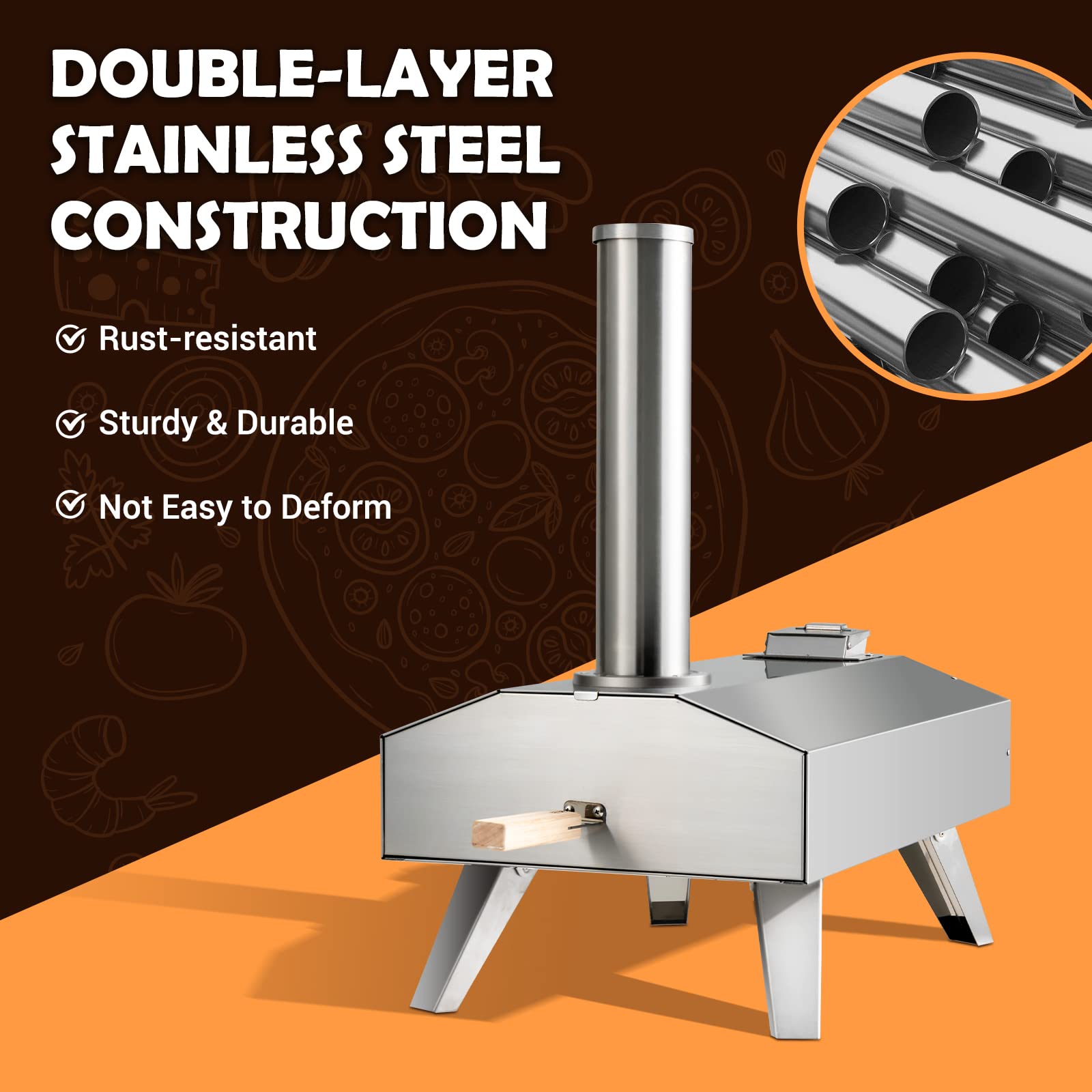 Giantex Outdoor Pizza Oven with 12'' Pizza Stone, Foldable Legs, Portable Stainless Steel Steel Pizza Maker for Outside