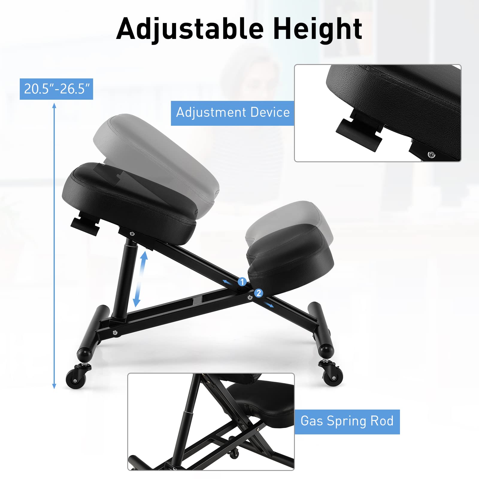 Giantex Height Adjustable Kneeling Chair - Seat Height from 20.5” to 26.5”, Adjustable Stool with Smooth Wheels