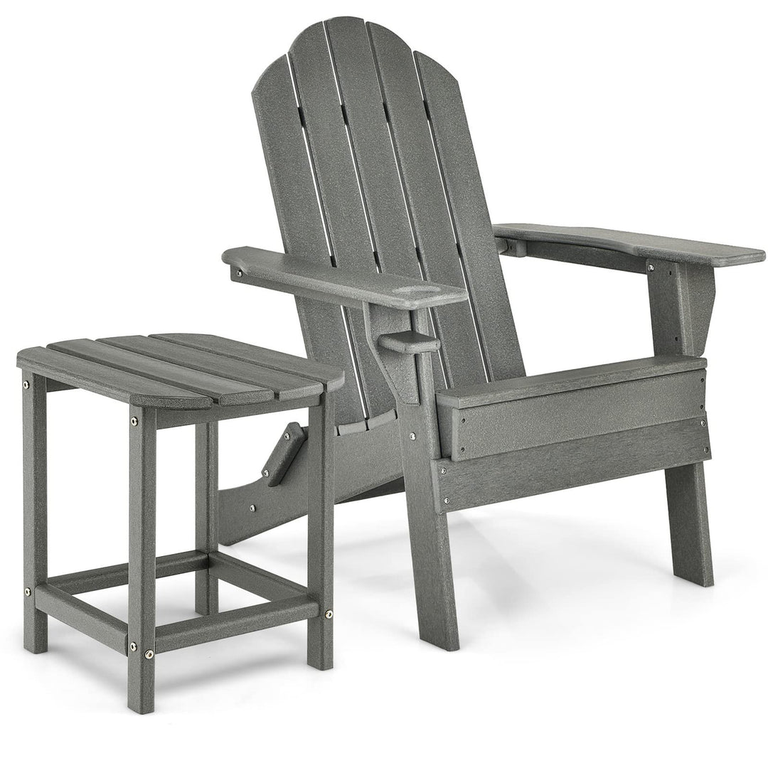 Folding Adirondack Chair with Side Table, Outdoor Adirondack Chair w/Cup Holder
