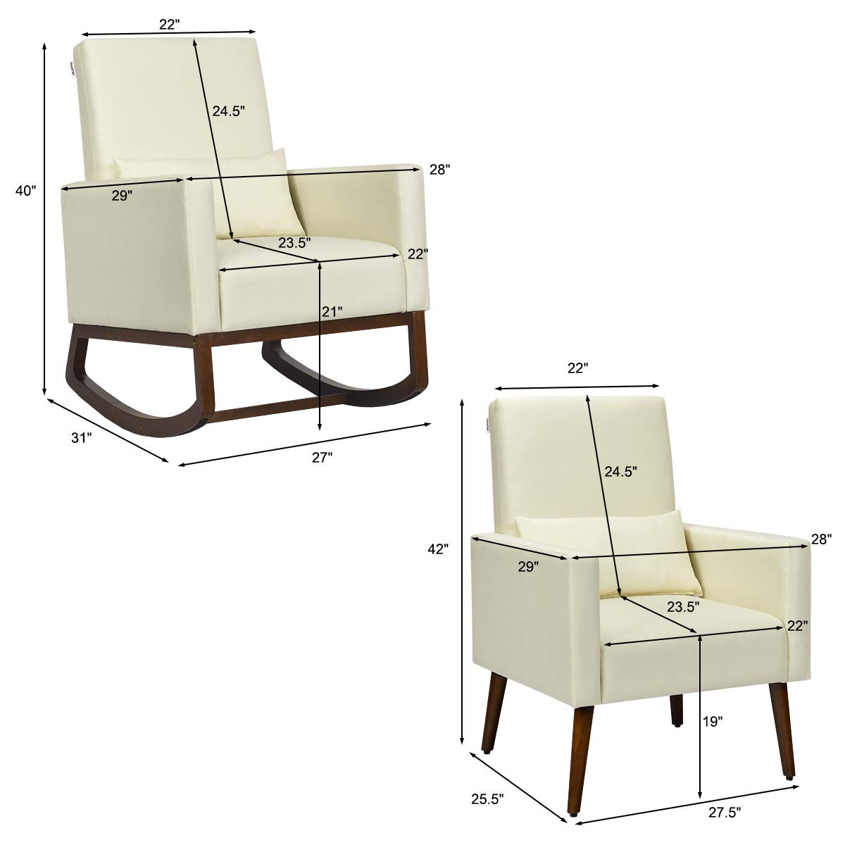 Giantex Upholstered Rocking Chair, Modern High Back Armchair