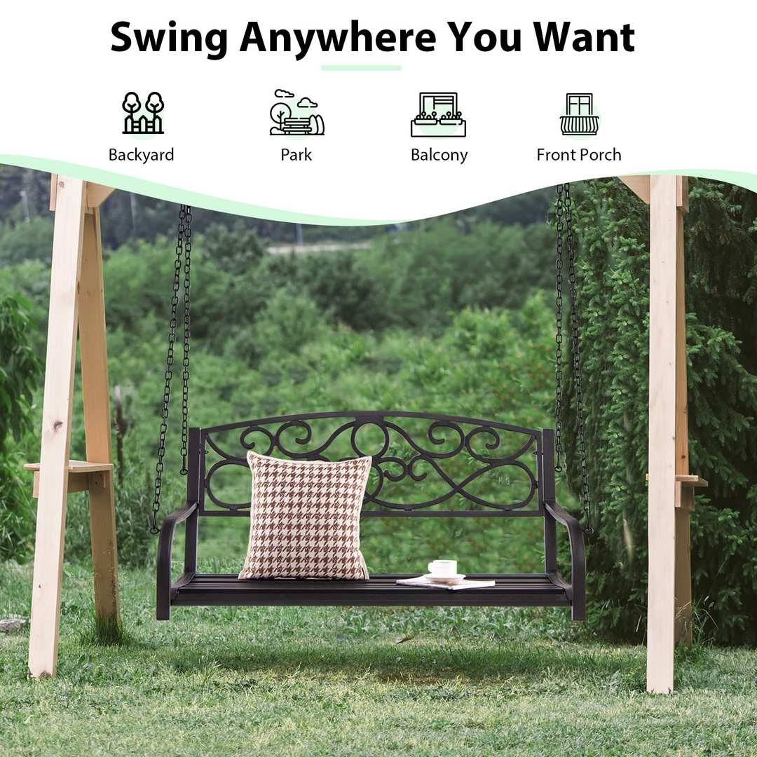 Metal Porch Swings 2 Person Outdoor Hanging Garden Bench with Sturdy Chains