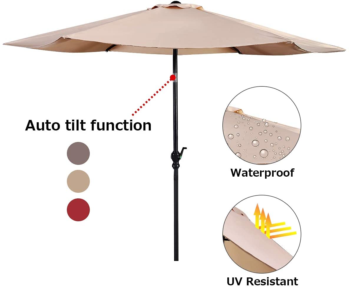 Giantex Patio Umbrella with Base Stand, 9ft Market Umbrella