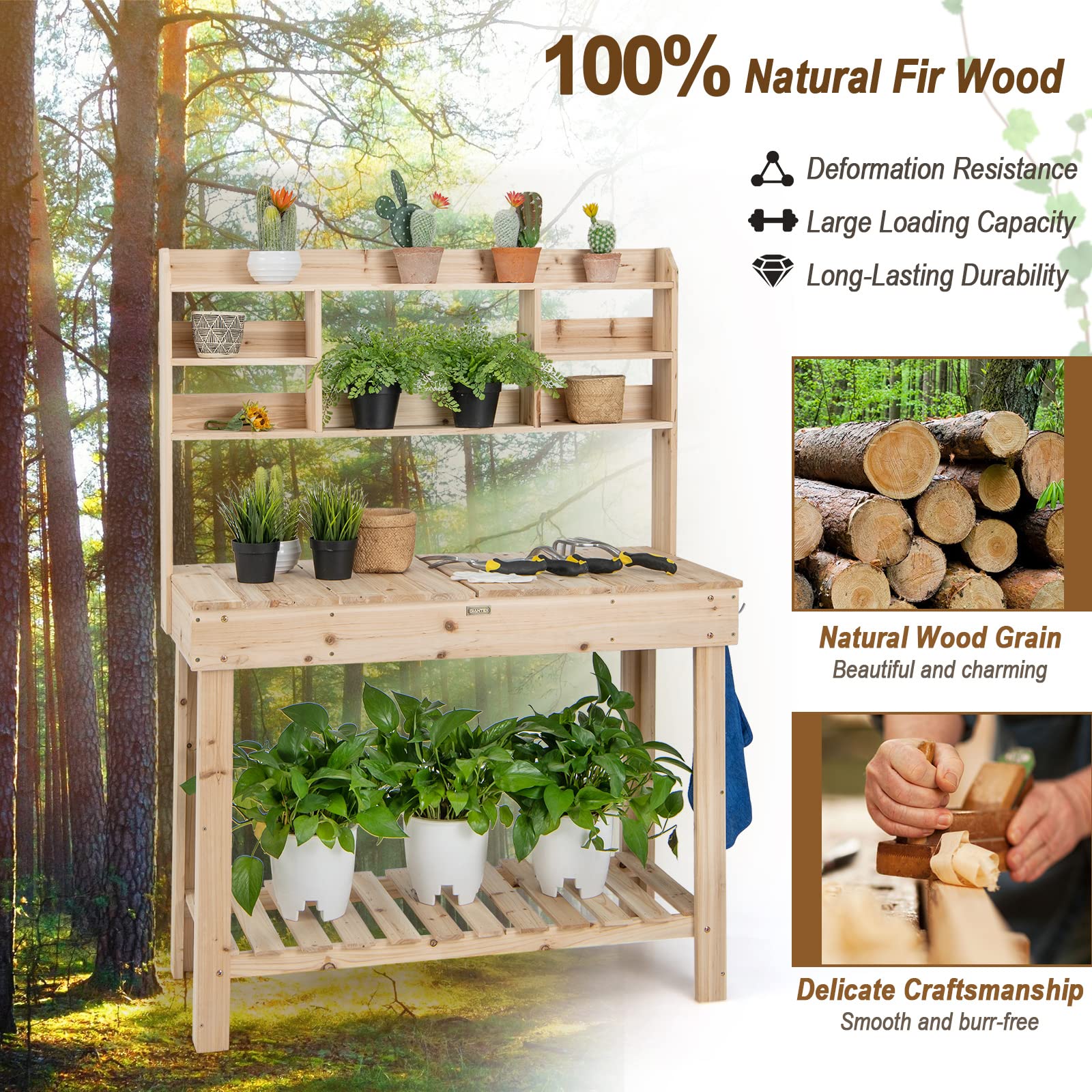 Giantex Garden Potting Bench Table, Large Workbench Table with Shelves, 43.5"x19.5"x 60.5"