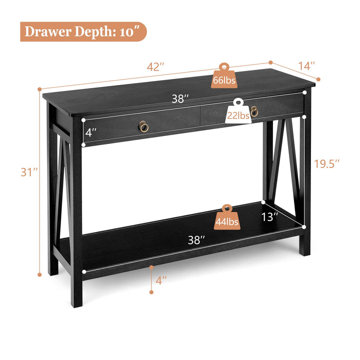 Console Table Entryway Sofa Side Table with 2 Drawers & Open Shelf