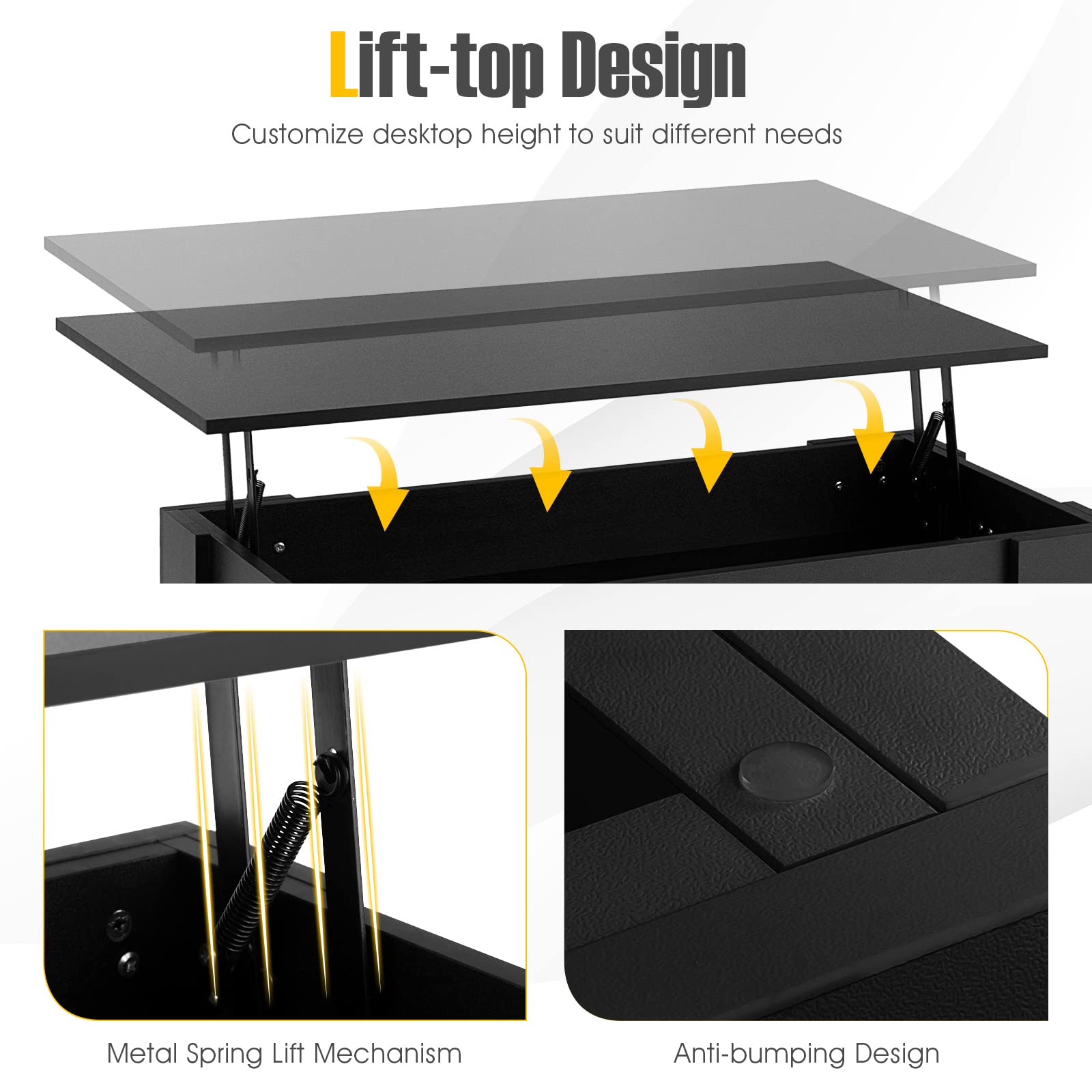 Giantex Lift Top Coffee Table, Modern Cocktail Table w/Hidden Compartment & Open Storage Shelf