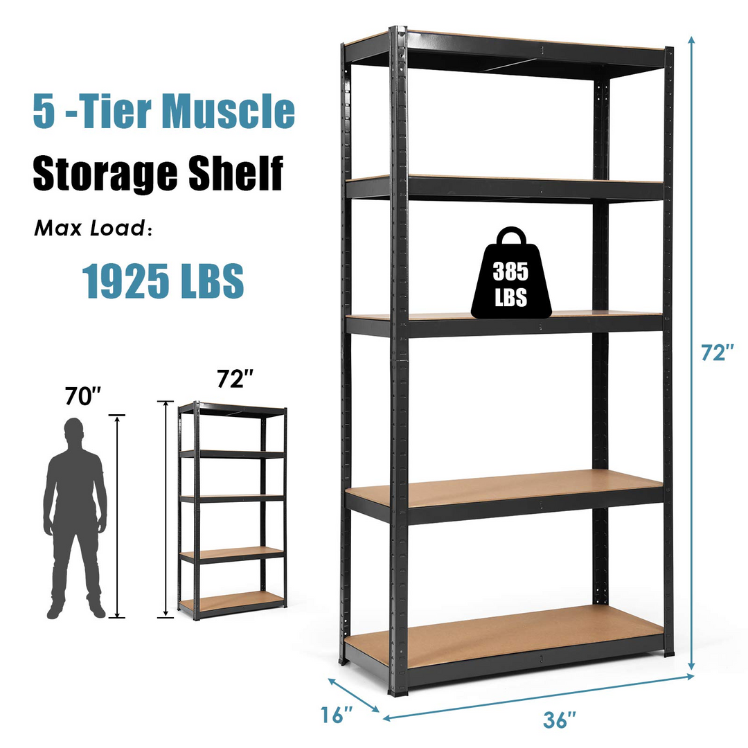 Giantex 2 Pieces Shelving Rack Storage Shelf Steel Garage Utility Rack 5-Shelf Adjustable Shelves