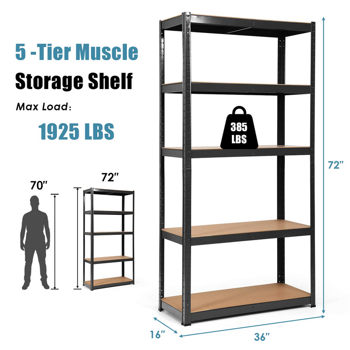 Giantex 2 Pieces Shelving Rack Storage Shelf Steel Garage Utility Rack 5-Shelf Adjustable Shelves