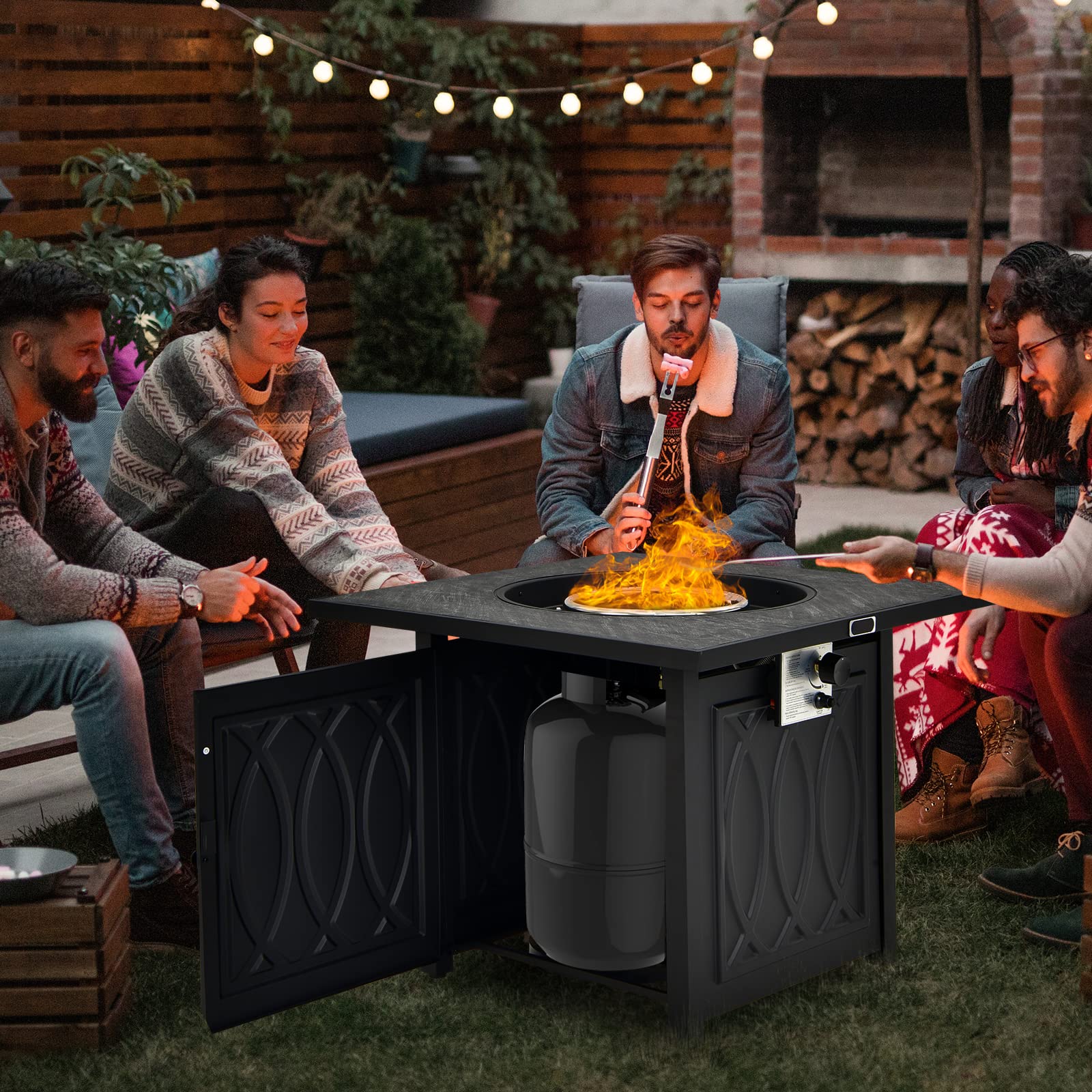 Giantex Outside Propane Fire Pit - 50,000 BTU/14.65KW Fire Pit Table, 32 Inch, Black