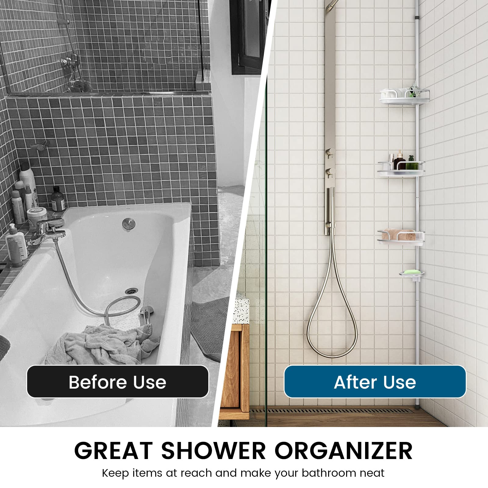 4-Tier Shower Shelf for Bathtub Shampoo Accessories