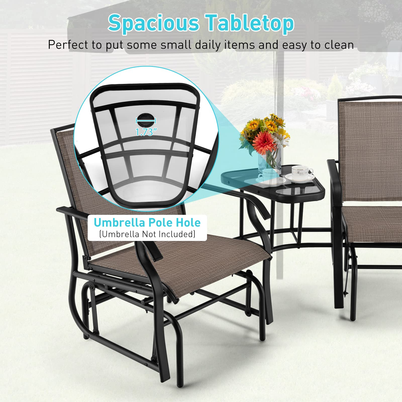 Giantex Outdoor Glider Chairs with Table & Umbrella Hole