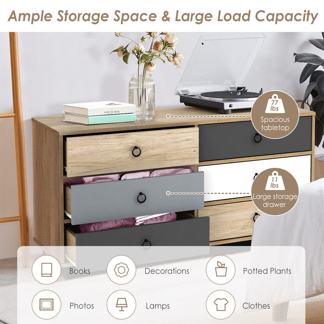 Dresser 6 Drawer Chest Accent Double Clothes Organizer Unit with Sturdy Frame