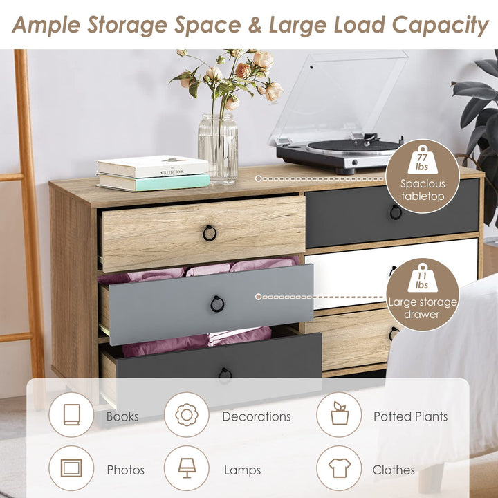 Dresser 6 Drawer Chest Accent Double Clothes Organizer Unit with Sturdy Frame