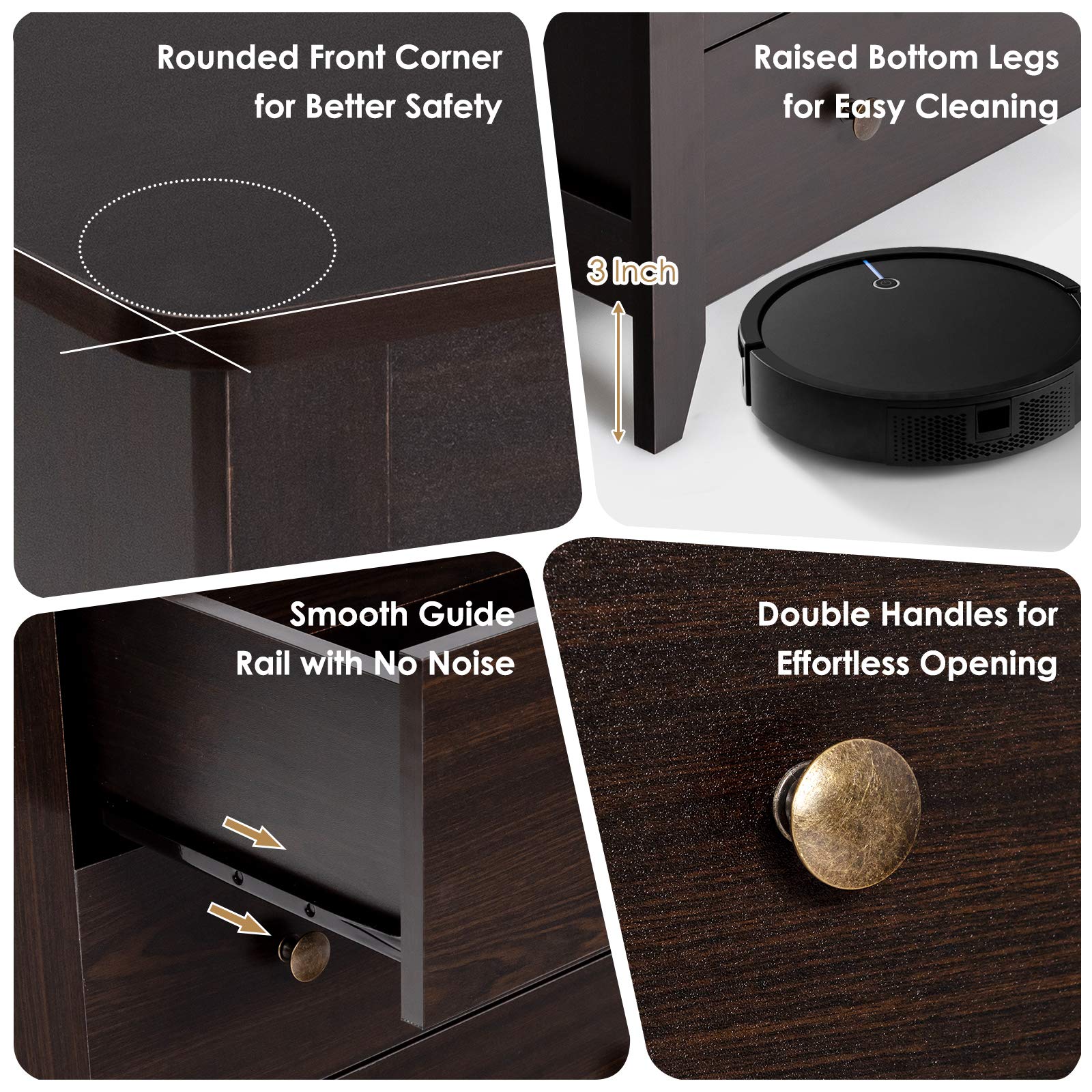 Giantex Modern Simple Dresser 3-Drawers Chest with Solid Curved Legs