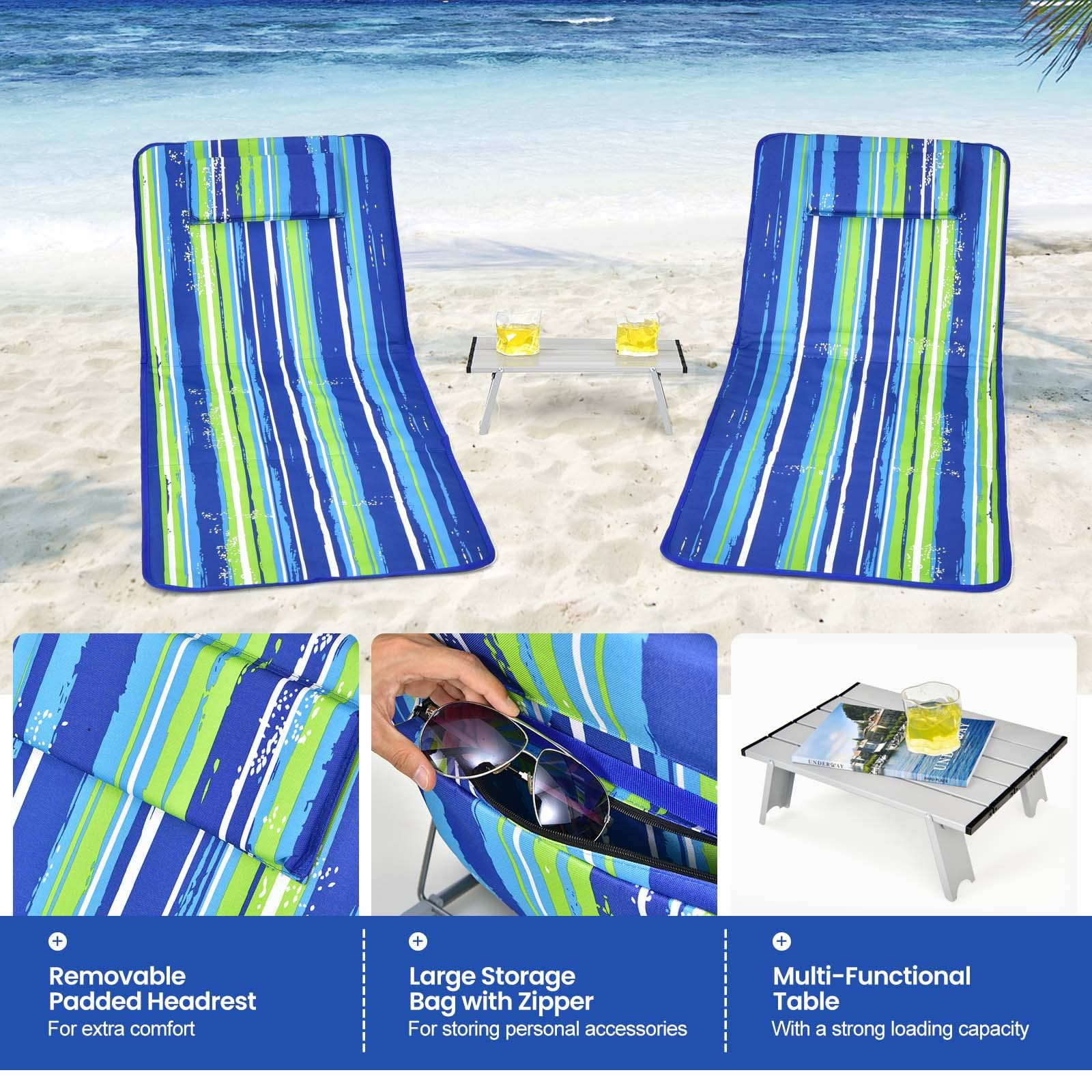Giantex Beach Chairs for Adults 2 Pack Set with Side Table