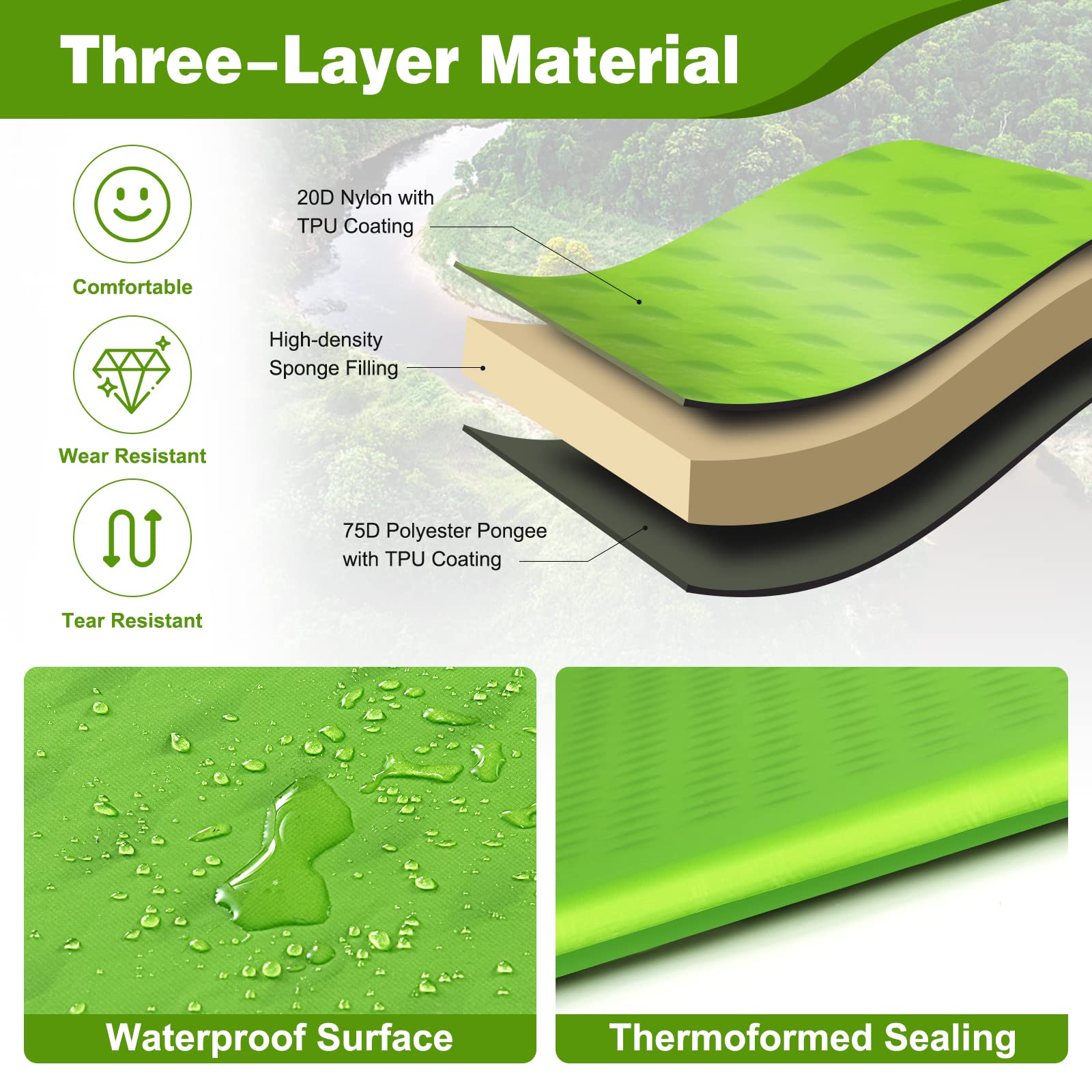 Waterproof Camping Air Mattress w/Carrying Bag for Tent | Camping Sleeping Pad