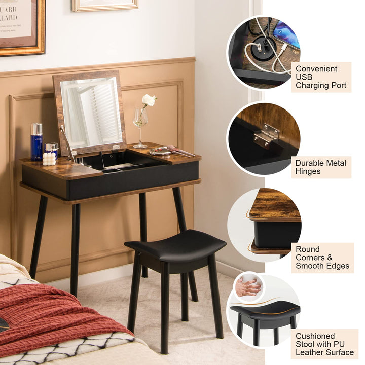 CHARMAID Vanity Desk with 3-Color Lighted Flip Top Mirror
